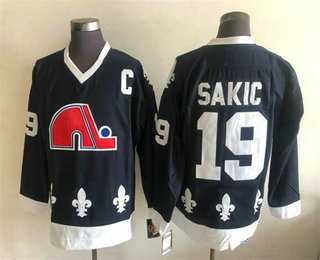 Men's Quebec Nordiques #19 Joe Sakic Black CCM Throwback Stitched NHL Jersey-0
